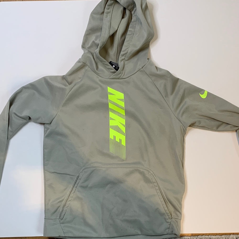 Nike Kids Hoodie in Gray with Neon Yellow Logo